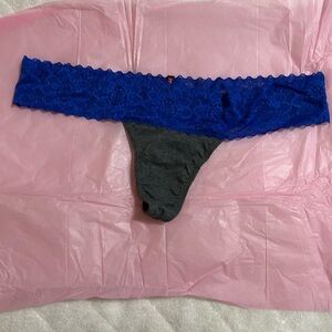 PINK Victoria's Secret Blue and Gray Lace Thong Size M NWT